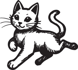 Cat Doodle Black and White Illustration Vector Image Cute Kitten Sketch Line Art Drawing Silhouette