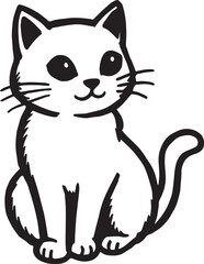 Cat Doodle Black and White Illustration Vector Image Cute Kitten Sketch Line Art Drawing Silhouette