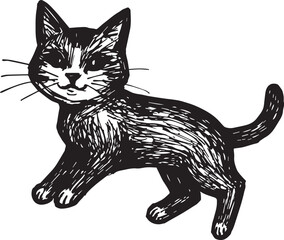 Cat Doodle Black and White Illustration Vector Image Cute Kitten Sketch Line Art Drawing Silhouette