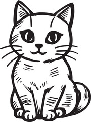 Cat Doodle Black and White Illustration Vector Image Cute Kitten Sketch Line Art Drawing Silhouette