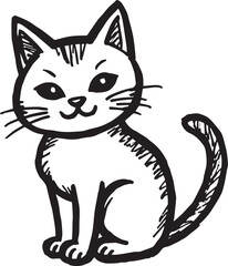 Cat Doodle Black and White Illustration Vector Image Cute Kitten Sketch Line Art Drawing Silhouette