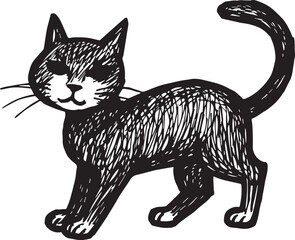 Cat Doodle Black and White Illustration Vector Image Cute Kitten Sketch Line Art Drawing Silhouette