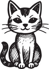 Obraz premium Cat Doodle Black and White Illustration Vector Image Cute Kitten Sketch Line Art Drawing Silhouette