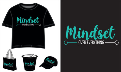 designMindset Over Everything Motivational Quote Typography Design for T-shirt, Tote Bag, Cup and Cap. Trendy Streetwear Merchandise Mockup