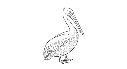 Elegant line art illustration of a pelican, perfect for wildlife coloring pages or educational
