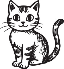 Cat Doodle Black and White Illustration Vector Image Cute Kitten Sketch Line Art Drawing Silhouette
