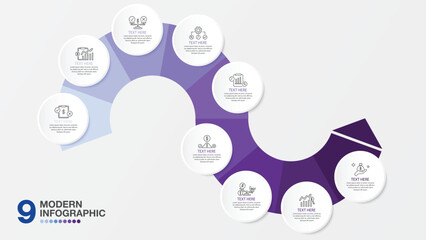 Process infographic with 9 steps process or options