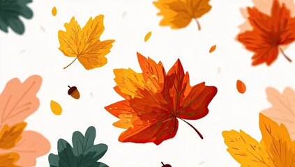 Obraz premium Vibrant fall leaves scattered on white background
