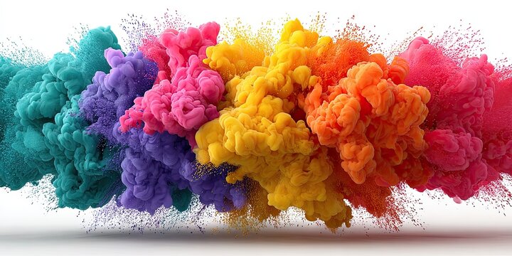 Colorful ink clouds explode on white background
