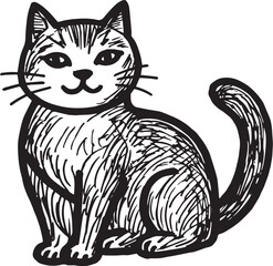 Cat Doodle Black and White Illustration Vector Image Cute Kitten Sketch Line Art Drawing Silhouette
