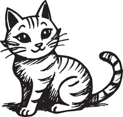 Cat Doodle Black and White Illustration Vector Image Cute Kitten Sketch Line Art Drawing Silhouette
