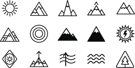 Mountain and nature vector icon set for outdoor adventure design
