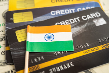 Credit card model with India flag, financial investment economy business banking.