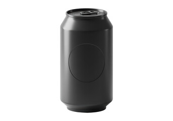 Isolated black can mockup for soda, beer or water brand, with round emblem, generic product