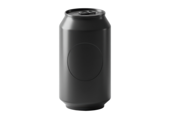 Isolated black can mockup for soda, beer or water brand, with round emblem, generic product