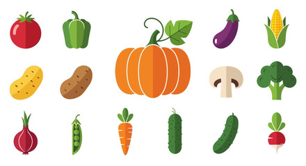Vibrant vegetable assortment icons, a symphony of farm-fresh vector goodness promoting wellness