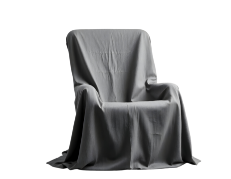 Chair draped in a gray sheet against a transparent backdrop - Powered by Adobe