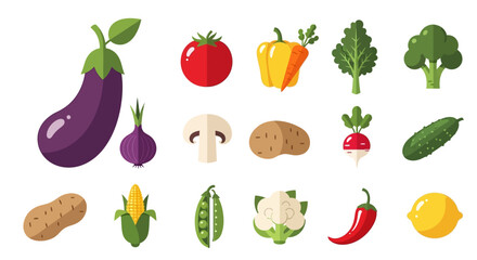 Collection of cartoon vegetables, presenting a variety of fresh and vibrant organic produce icons