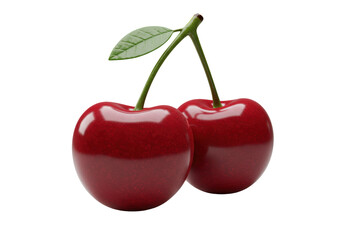 Isolated Bright Sweet Cherries with Stem and Leaf Freshly Picked Juicy Flavor