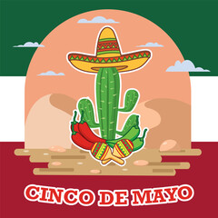 Cinco de Mayo and cactus icon Illustration background