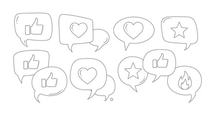 Doodle style social media feedback concept icons in speech bubbles graphic representation