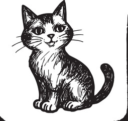 Cat Doodle Black and White Illustration Vector Image Cute Kitten Sketch Line Art Drawing Silhouette
