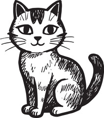 Cat Doodle Black and White Illustration Vector Image Cute Kitten Sketch Line Art Drawing Silhouette
