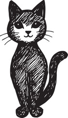 Cat Doodle Black and White Illustration Vector Image Cute Kitten Sketch Line Art Drawing Silhouette
