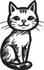 Cat Doodle Black and White Illustration Vector Image Cute Kitten Sketch Line Art Drawing Silhouette
