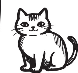 Cat Doodle Black and White Illustration Vector Image Cute Kitten Sketch Line Art Drawing Silhouette
