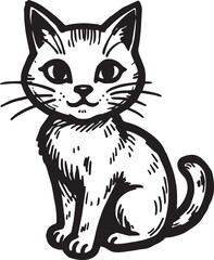 Obraz premium Cat Doodle Black and White Illustration Vector Image Cute Kitten Sketch Line Art Drawing Silhouette 