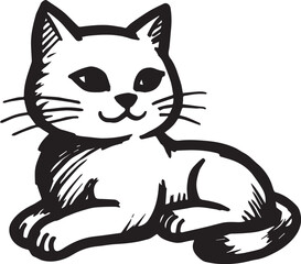 Obraz premium Cat Doodle Black and White Illustration Vector Image Cute Kitten Sketch Line Art Drawing Silhouette 