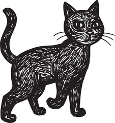 Cat Doodle Black and White Illustration Vector Image Cute Kitten Sketch Line Art Drawing Silhouette
