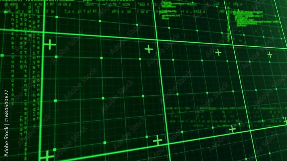 Poster animation of green data processing over grid