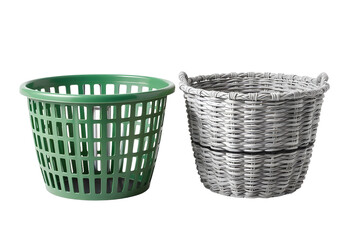 Obraz premium Two Laundry Baskets Green Plastic and Woven
