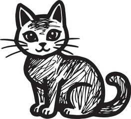 Cat Doodle Black and White Illustration Vector Image Cute Kitten Sketch Line Art Drawing Silhouette
