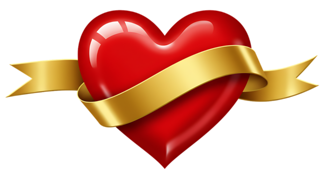 professional high quality Shiny Red Heart with Gold Ribbon Against a Dark Background