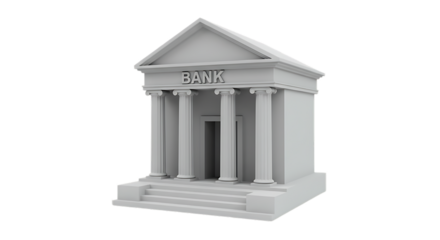 detailed professional high quality A 3D Model of a Bank Building with Columns