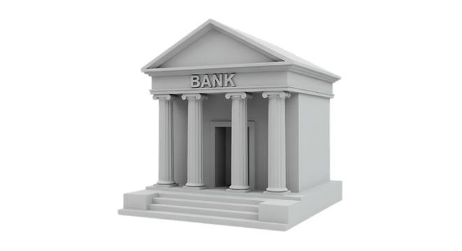 detailed professional high quality A 3D Model of a Bank Building with Columns