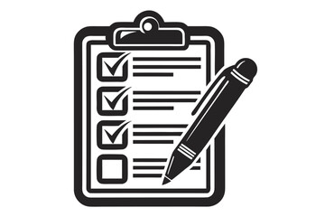 Checklist with Checkmarks and Pencil Icon on White Background