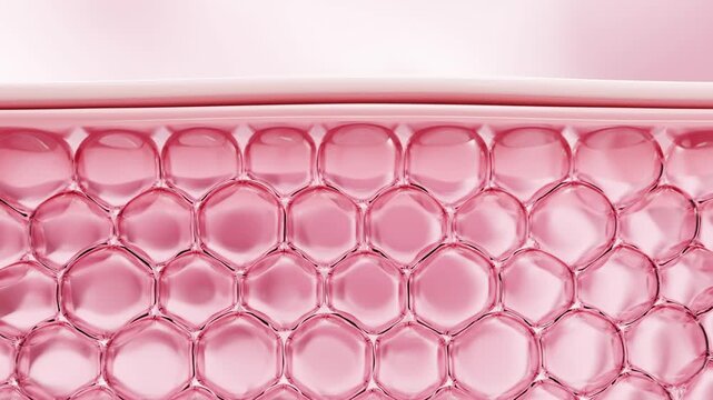 3D animation of hydrated pink skin layer showing plump and healthy cells. Perfect for skincare ads, moisture barrier visuals, or cosmetic product presentations.