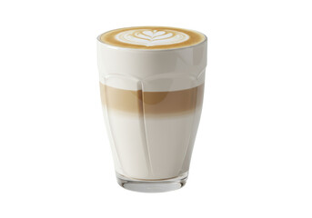 Isolated Latte Macchiato Coffee in Glass, Espresso layered with Milk and Foamed Milk