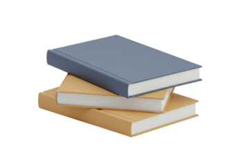 Isolated stack of three hardcover books, blue and tan, a set of literature, study object
