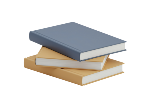 Isolated stack of three hardcover books, blue and tan, a set of literature, study object