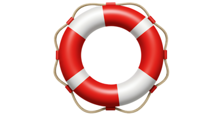 professional high quality A red and white life preserver against a black background