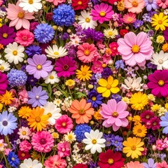 Fototapeta premium A vibrant tapestry of colorful flowers creates a cheerful and joyful spring scene.