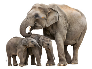 Obraz premium Asian elephant family isolated on transparent background 