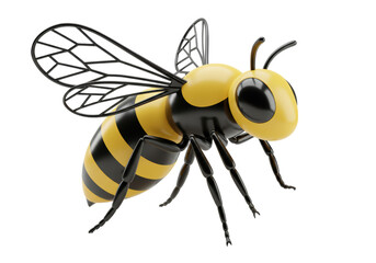 Isolated bee, 3D rendering of a honeybee with wings, black and yellow stripes on body