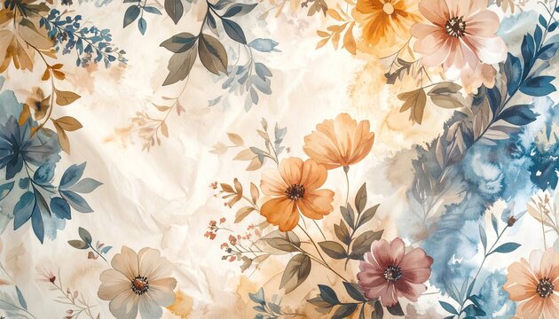 Organic Linen Fabric with Geometric Floral Pattern in Muted Tones