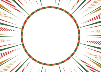集中線と円形のフレーム背景、ポップなデザイン、クリスマスカラー